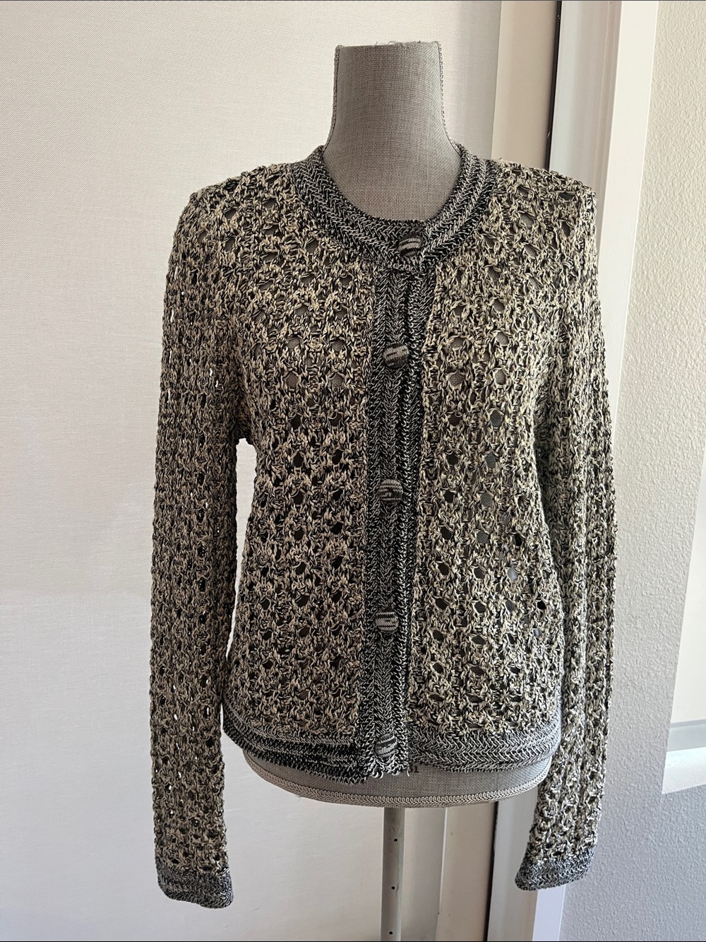 DR2 Openwork Knit Button-Front Cardigan - Grey